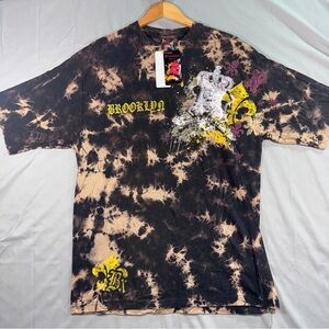 Brooklyn Xpress Bleach Wash T-Shirt Men's XL Crown Skull Fleur De Lis Graphic